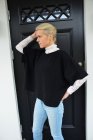 Poncho, stickad svart, one size