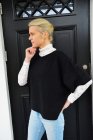 Poncho, stickad svart, one size