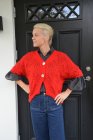 Kofta glesstickad, rd, one size