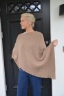 Poncho strukturstickad,, kamel, one size