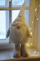 Tomte vit med hjärta på luvan
