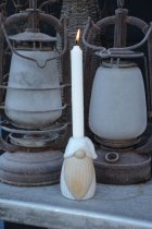 Ljusstake tomte, beige/vit, Miljgrden