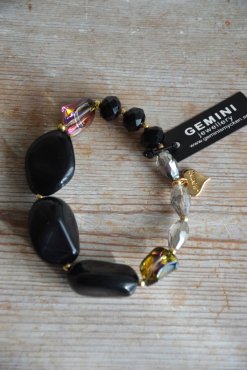 Armband, svarta prlor, mix, Gemini
