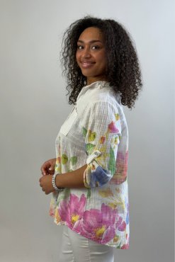 Blus Sandra vit m blomb�rd, one size, Mix By Heart