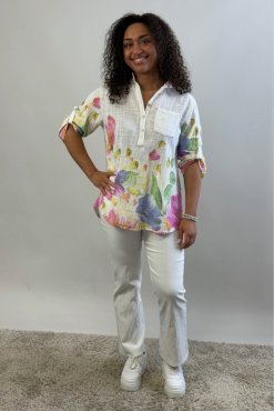 Blus Sandra vit m blomb�rd, one size, Mix By Heart