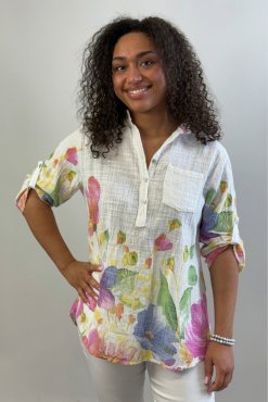 Blus Sandra vit m blomb�rd, one size, Mix By Heart
