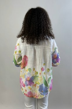 Blus Sandra vit m blomb�rd, one size, Mix By Heart