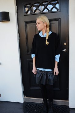 Poncho, stickad svart, one size