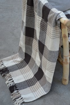 Filt, rutig, brun/beige/elfenben