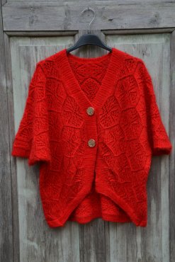 Kofta glesstickad, rd, one size