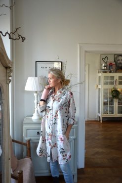 Lngskjorta, linne, blommig, one size