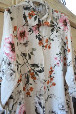 Lngskjorta, linne, blommig, one size