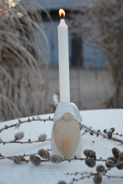 Ljusstake tomte, beige/vit, Miljgrden