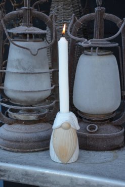 Ljusstake tomte, beige/vit, Miljgrden