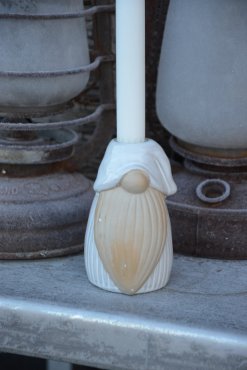 Ljusstake tomte, beige/vit, Miljgrden
