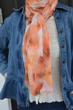 Sjal orange blommig, Mix By Heart