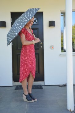 Paraply, kort, grå/vit, prick, Molly Marais